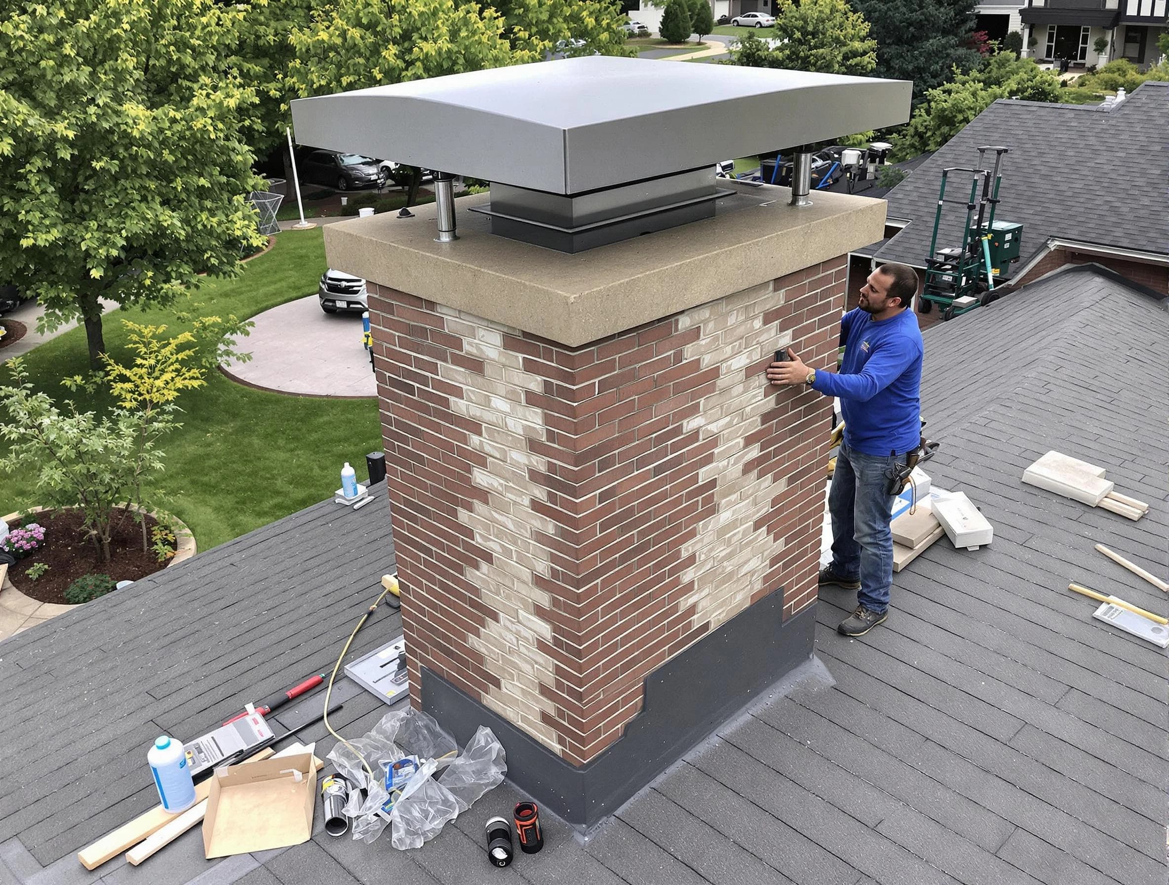 Ken Caryl Chimney Sweep team working on a custom chimney remodel in Ken Caryl, CO